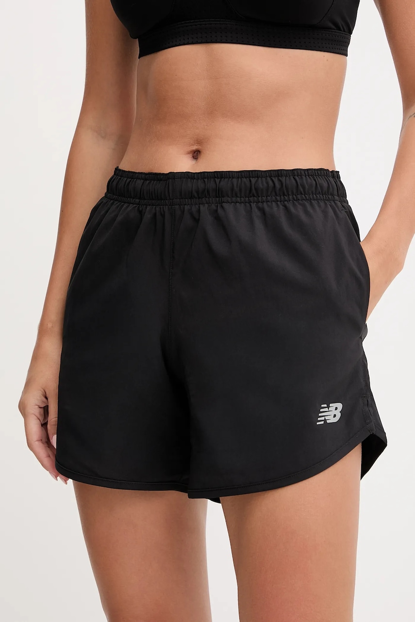 New Balance pantaloni scurți de antrenament culoarea negru, uni, high waist, WS41228BK
