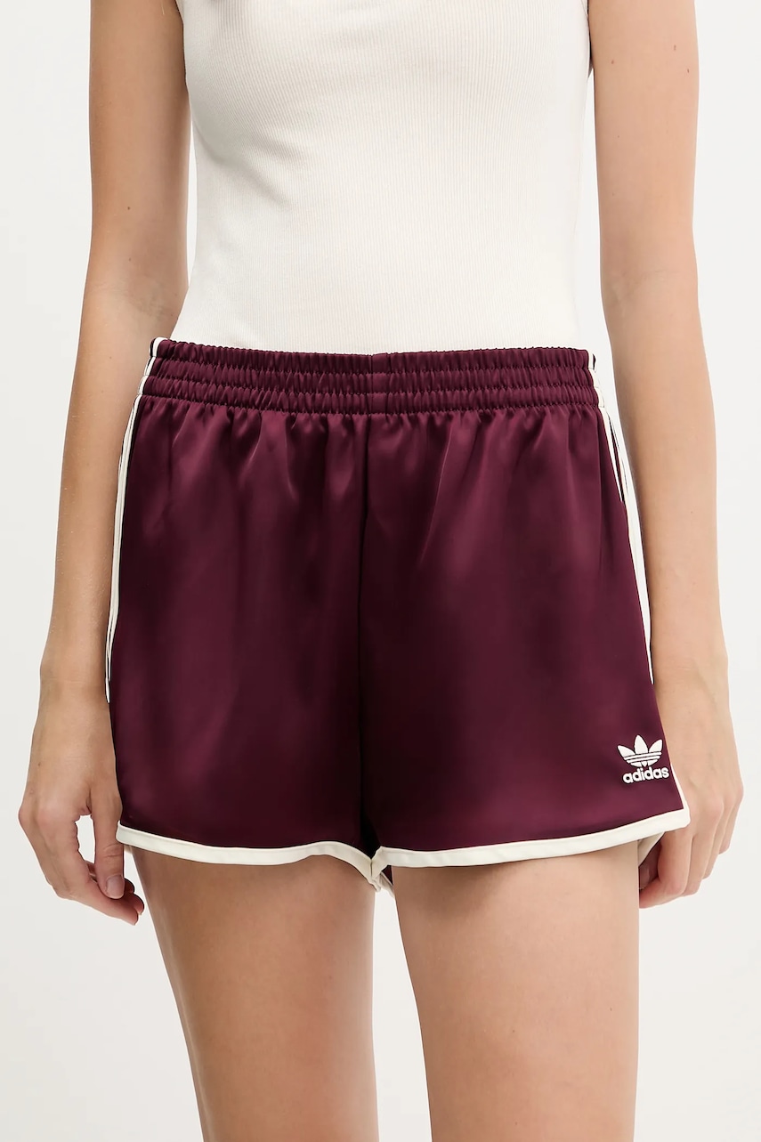 adidas Originals pantaloni scurți 3-Stripes culoarea bordo, uni, high waist, KA7738