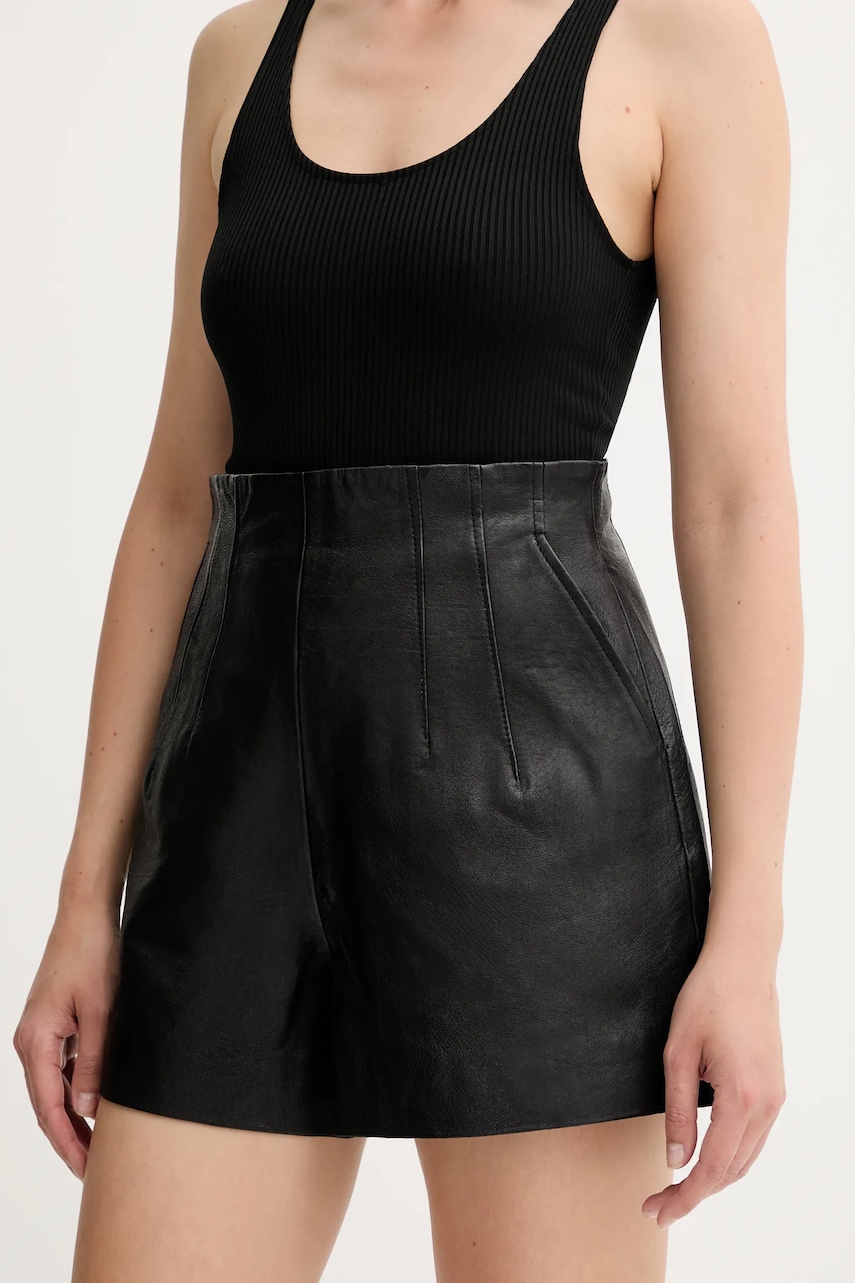 MAX&Co. pantaloni scurți de piele culoarea negru, uni, high waist, 2526436023200