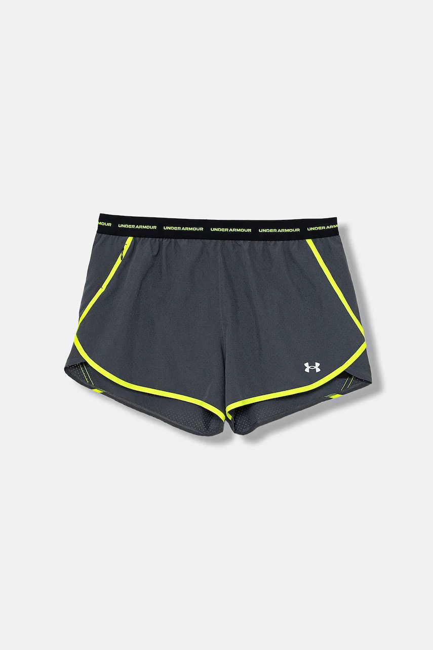 Under Armour pantaloni scurți de antrenament culoarea gri, uni, high waist, 6004029