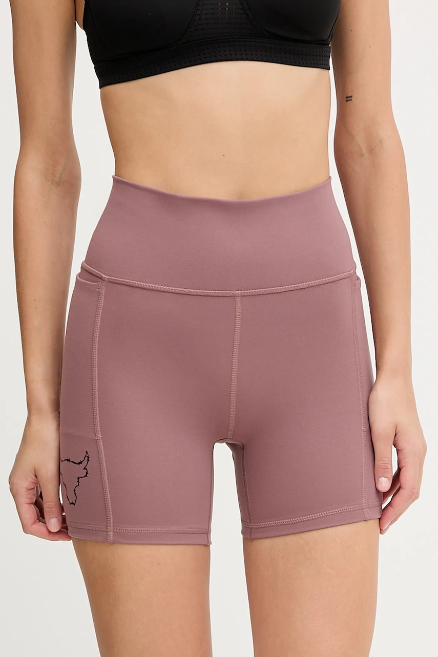 Under Armour pantaloni scurți de antrenament Project Rock culoarea roz, cu imprimeu, high waist, 6005086