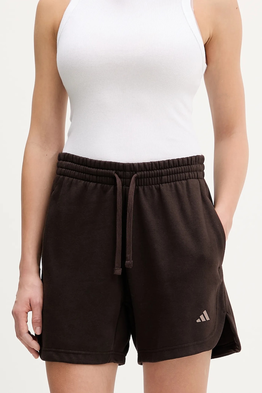 adidas pantaloni scurți culoarea maro, uni, high waist, KT0886