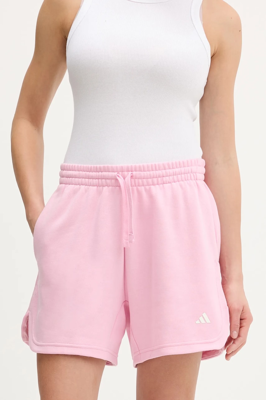 adidas pantaloni scurți culoarea roz, cu imprimeu, high waist, KT3268