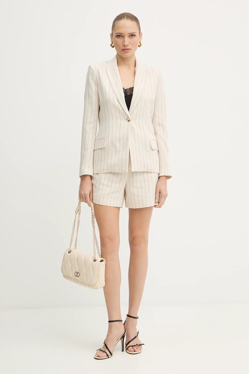 Шорты с примесью льна Morgan цвет бежевый узор высокая посадка SHIZ.F