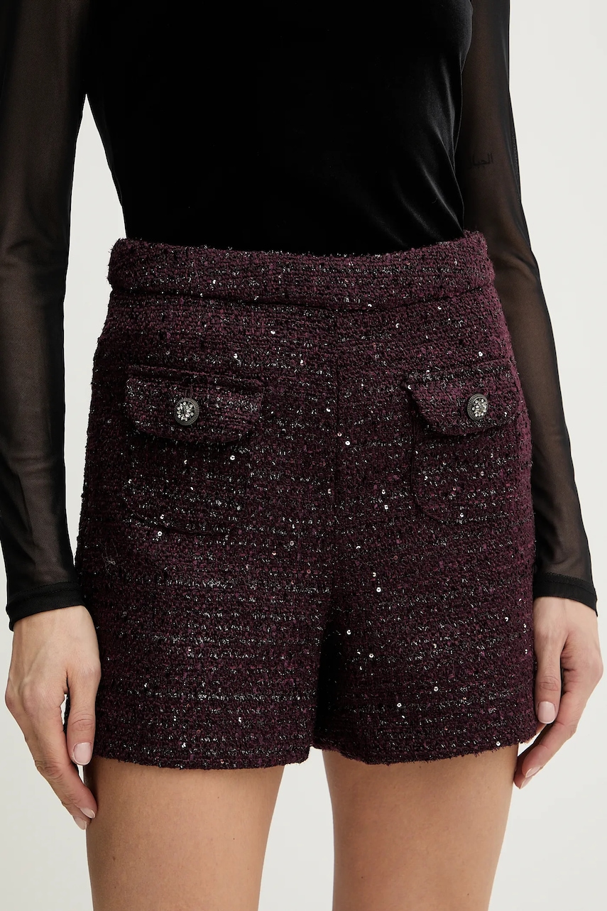 Morgan pantaloni scurți culoarea bordo, cu imprimeu, high waist, SHIKAVA