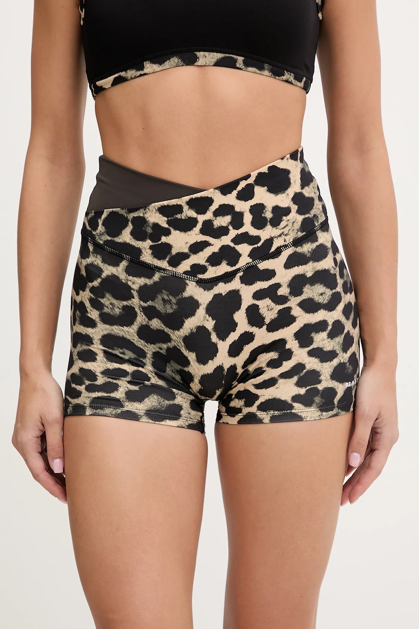 P.E Nation pantaloni scurți de antrenament Wander 3 culoarea maro, cu imprimeu, high waist, 254S038