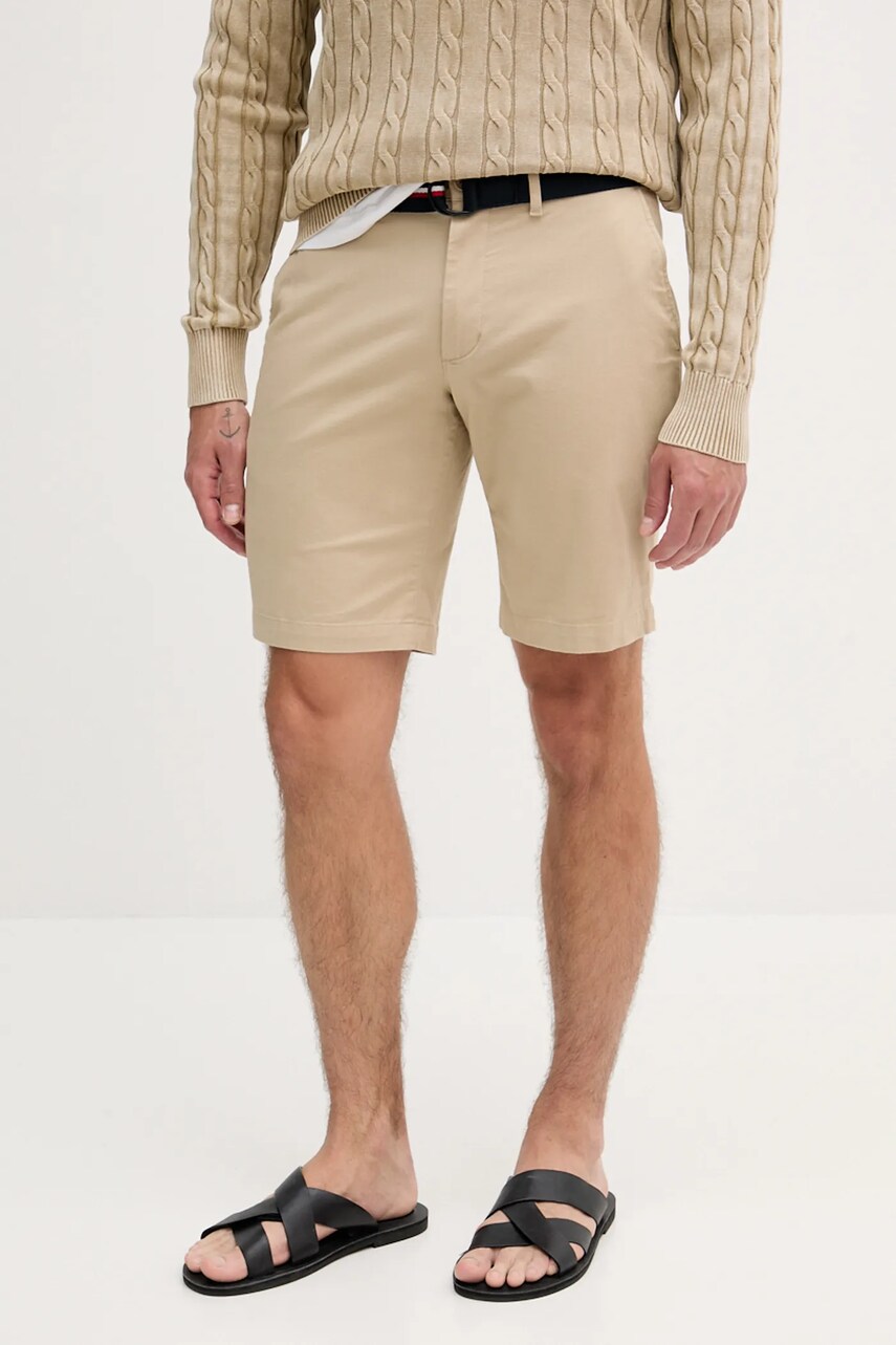 Levně Kraťasy Tommy Hilfiger pánské, béžová barva, MW0MW39706