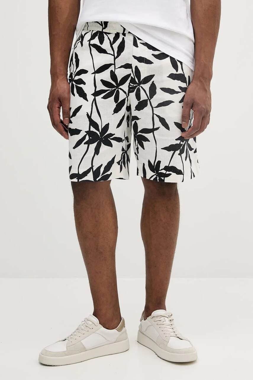 Levně Lněné kraťasy Calvin Klein pánské, béžová barva, LV04LB620G