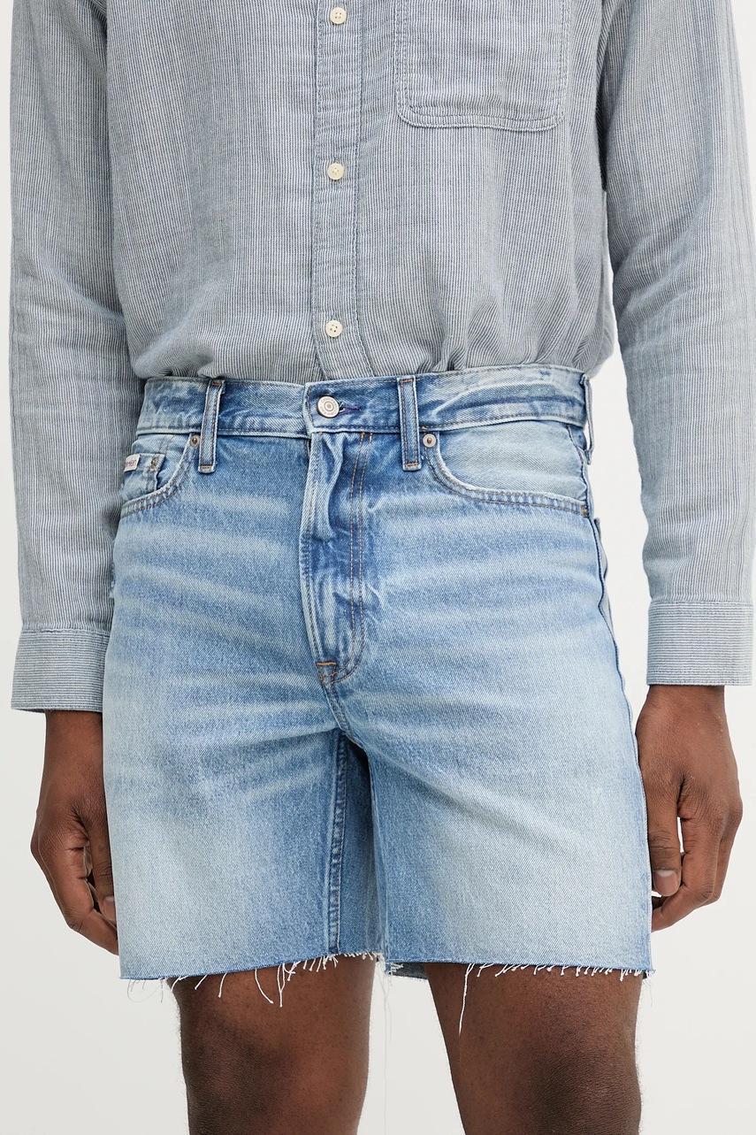 Levně Džínové šortky Calvin Klein Jeans pánské, modrá barva, LV04RB787G