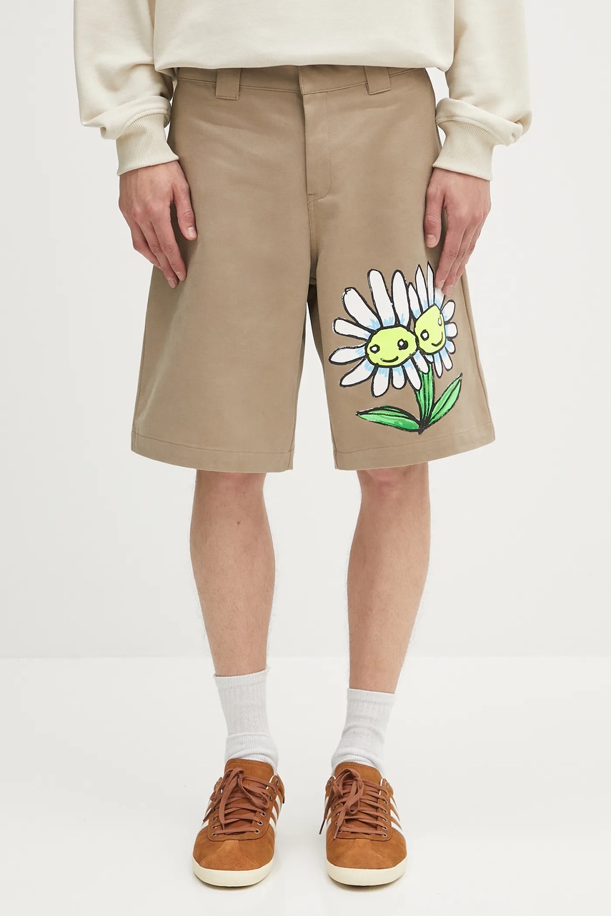Sky High Farm pantaloni scurți din bumbac Daisy culoarea bej, SHF07P014
