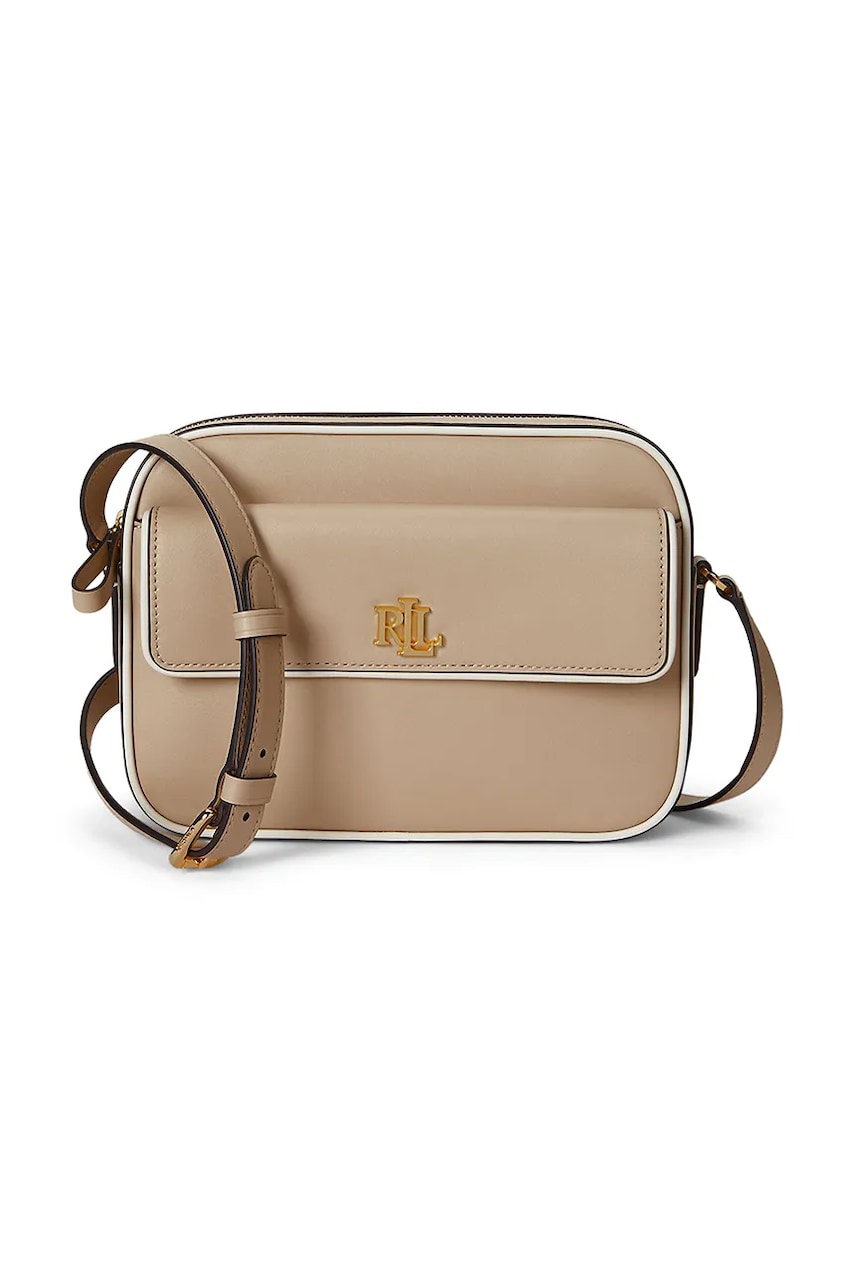 Levně Kožená kabelka Lauren Ralph Lauren béžová barva, 431958983