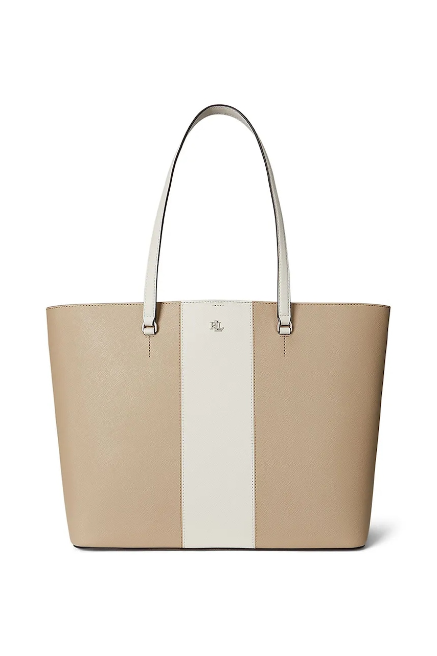 Levně Kožená kabelka Lauren Ralph Lauren béžová barva, 431974511