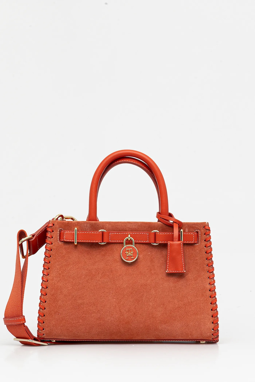 Semišová kabelka Tommy Hilfiger oranžová barva, AW0AW17469