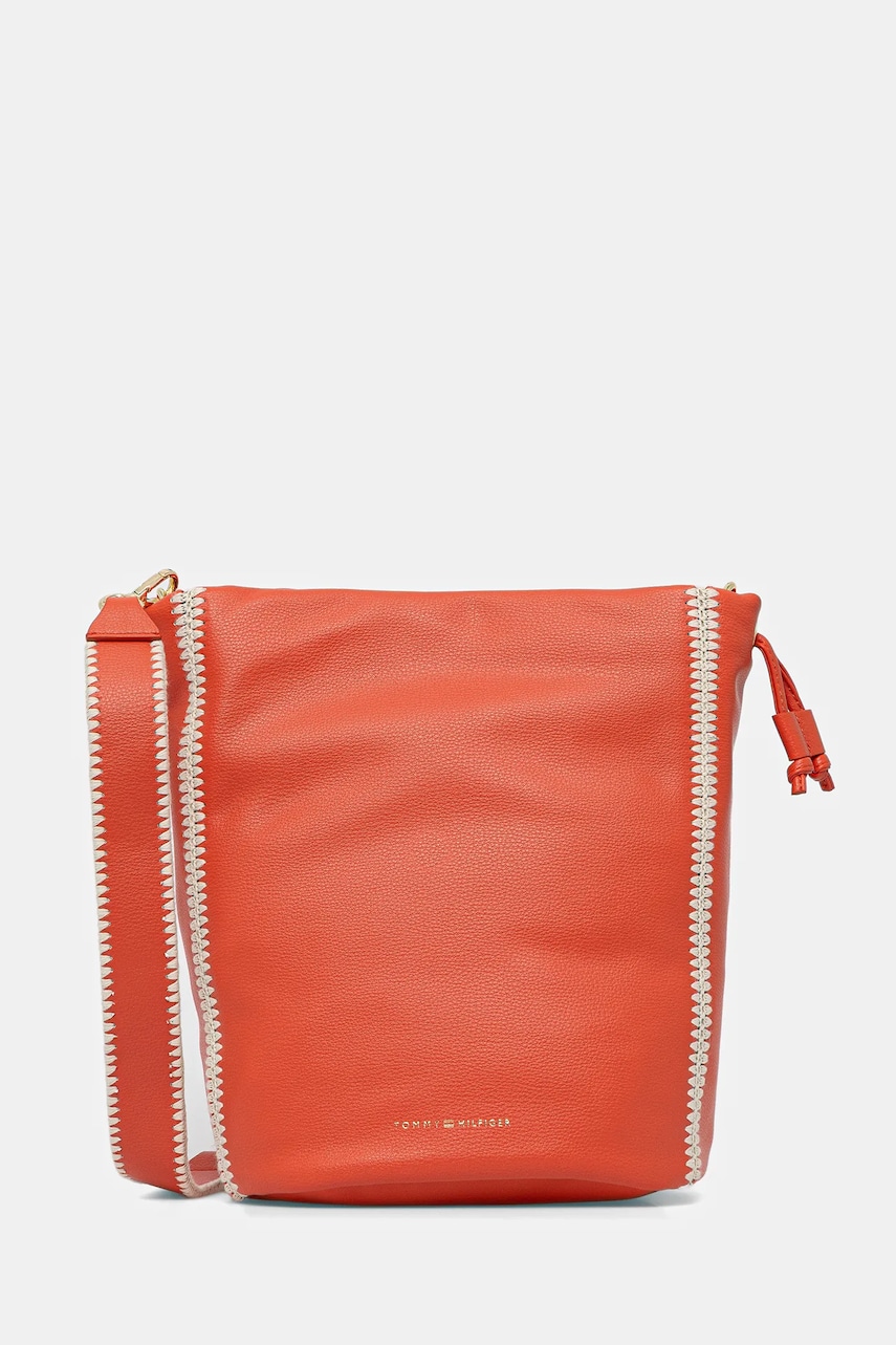 Levně Kožená kabelka Tommy Hilfiger oranžová barva, AW0AW17540