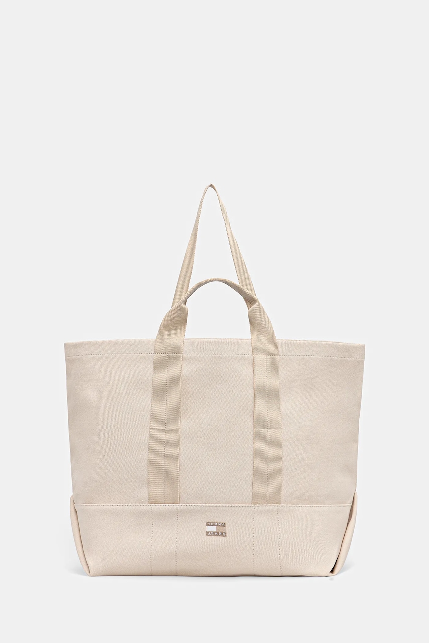 Tommy Jeans geantă de bumbac culoarea bej, AW0AW17542