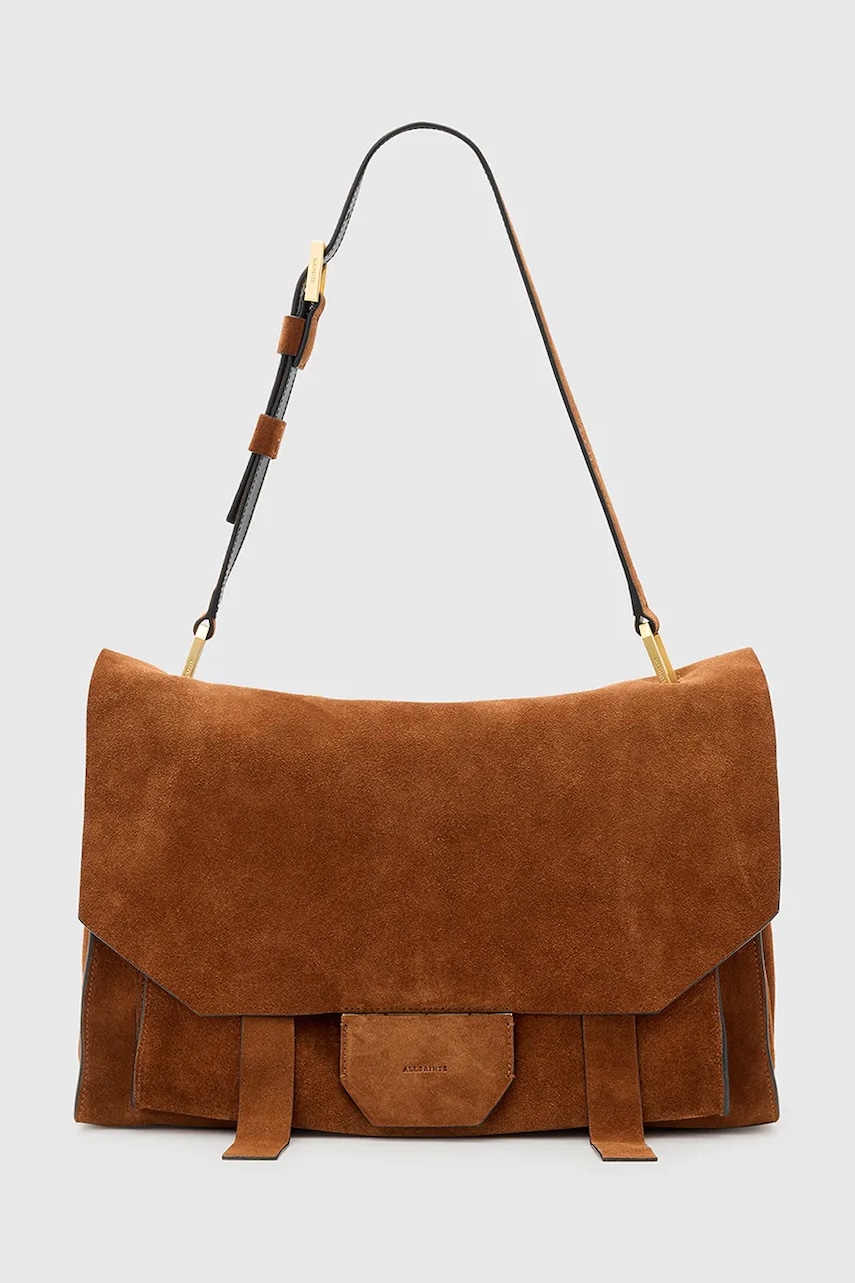 Levně Nubuková kabelka AllSaints URSA hnědá barva, W321XC