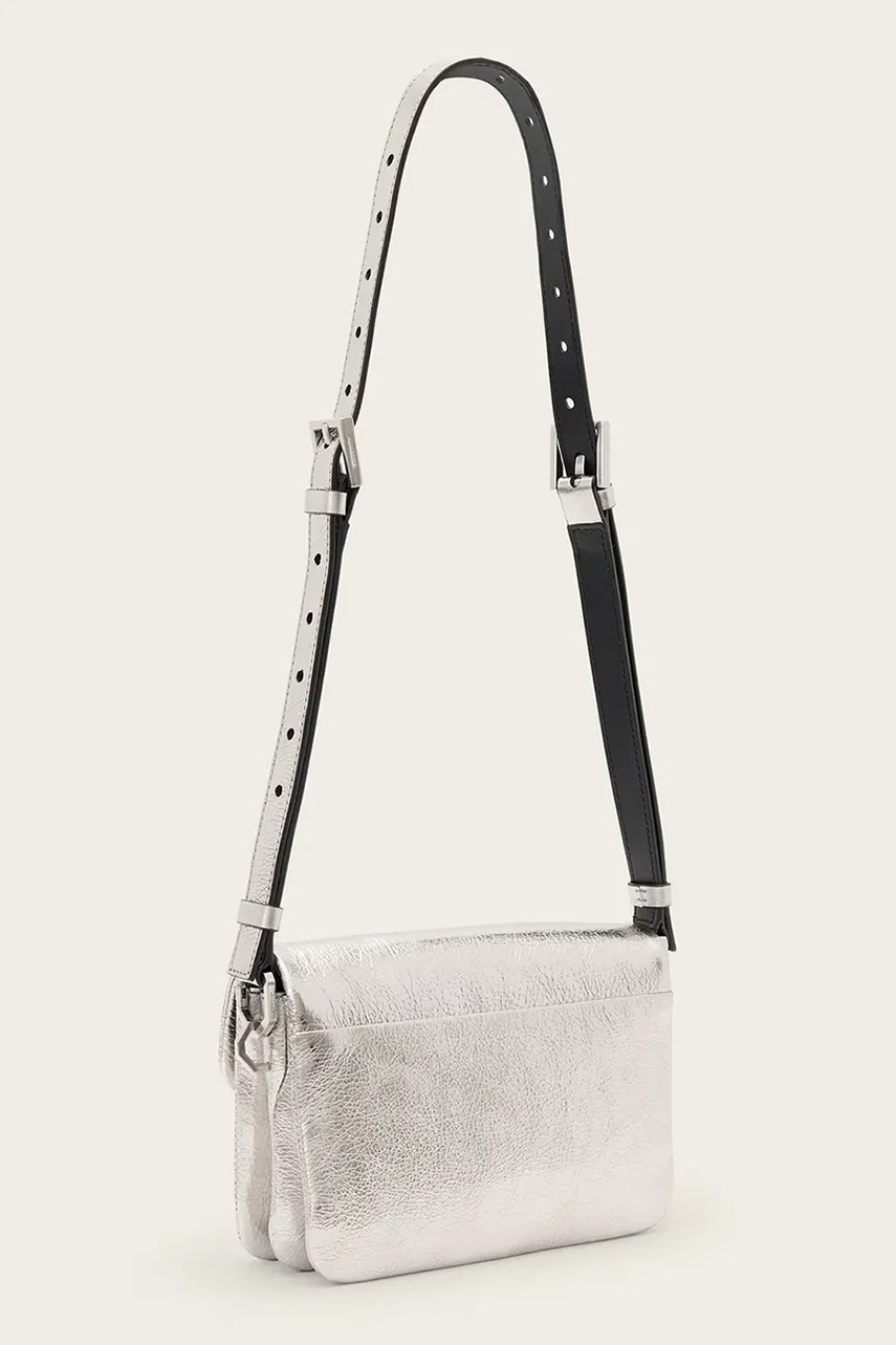 Δερμάτινη τσάντα AllSaints JUPITER χρώμα: ασημί, W331XC φωτογραφία