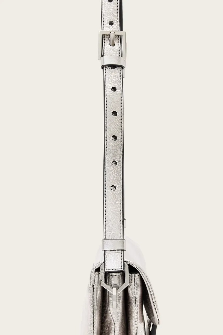 Δερμάτινη τσάντα AllSaints JUPITER χρώμα: ασημί, W331XC φωτογραφία