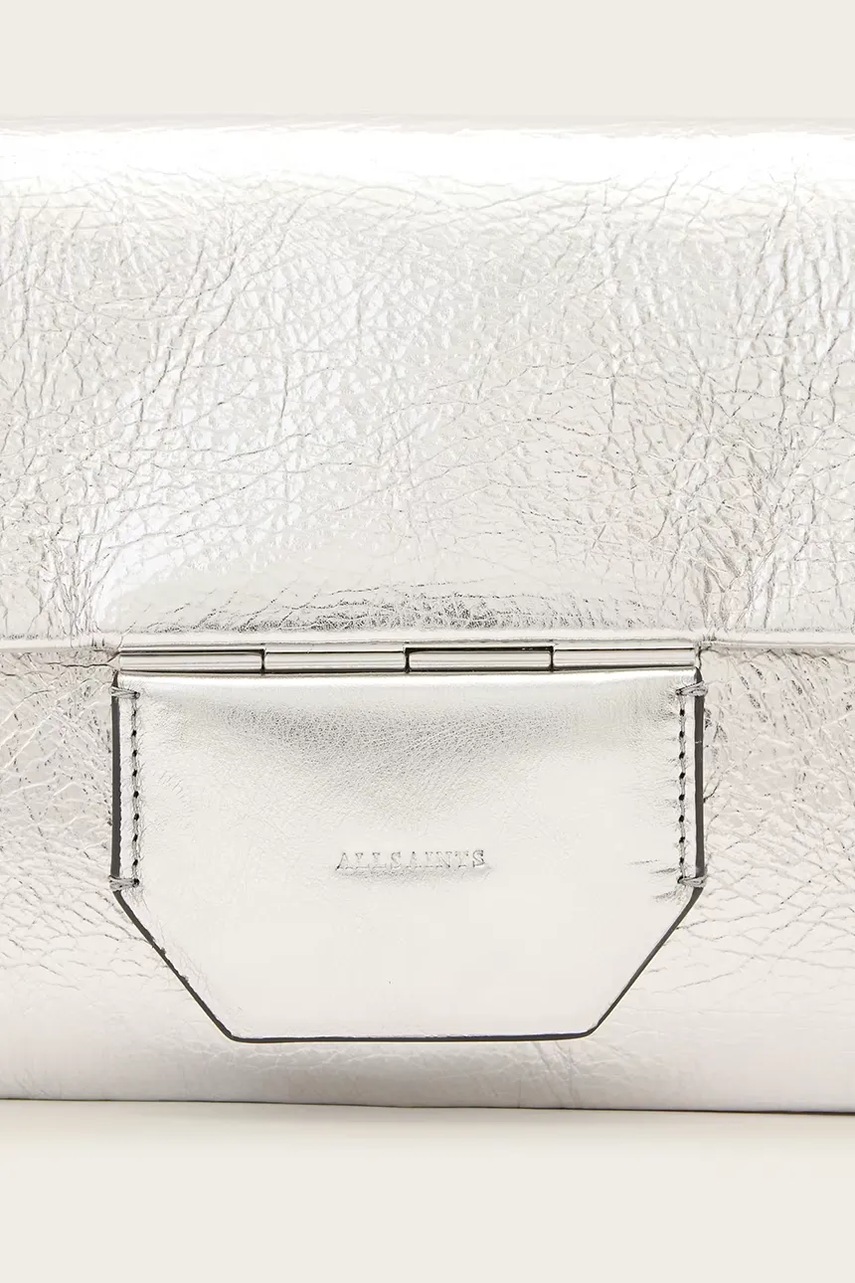 Δερμάτινη τσάντα AllSaints JUPITER χρώμα: ασημί, W331XC φωτογραφία
