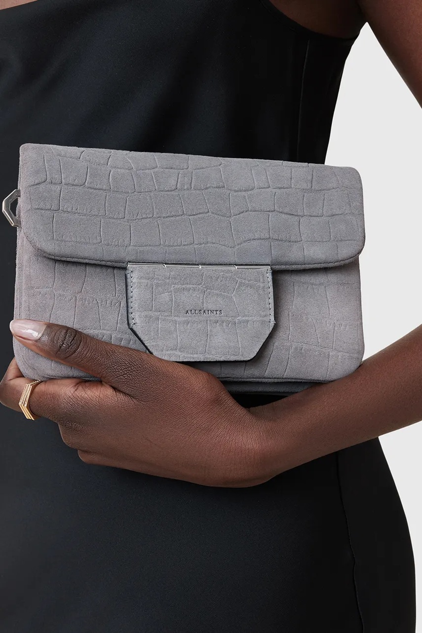 Δερμάτινη τσάντα AllSaints JUPITER χρώμα: γκρι, W354XC φωτογραφία