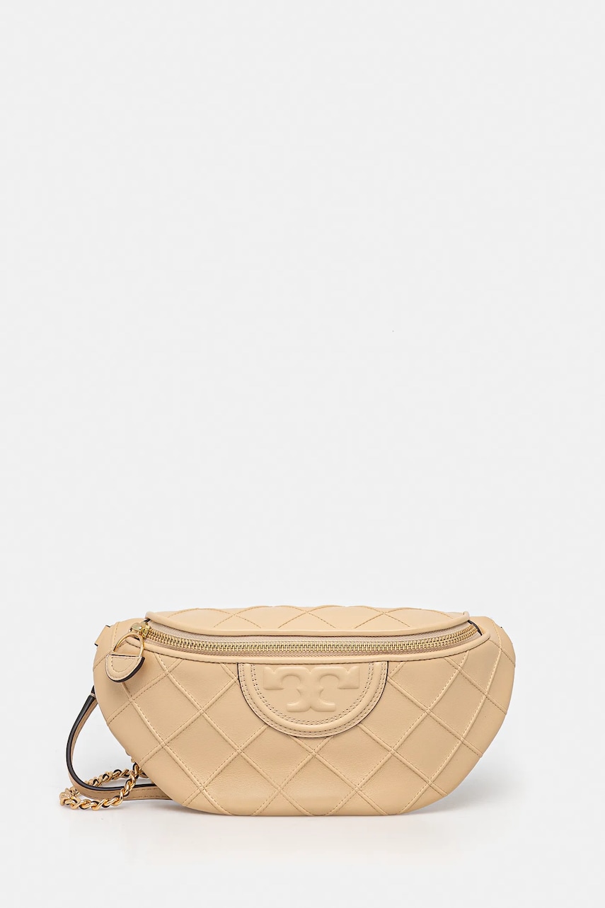 Tory Burch borsetă de piele Fleming culoarea bej, 160132-700