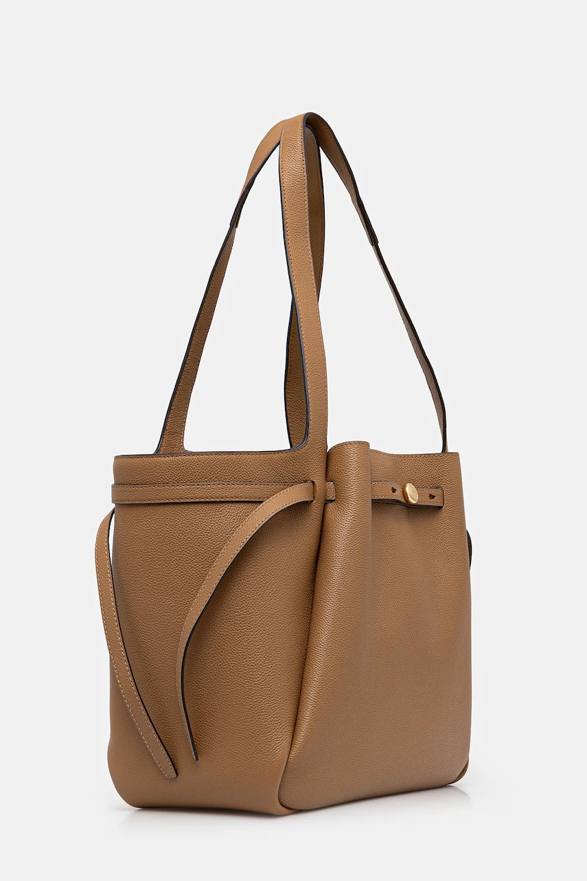 Кожаная сумочка Tory Burch Romy Tote цвет бежевый 163388-227 Кожаная сумочка Tory Burch Romy Tote цвет бежевый 163388-227