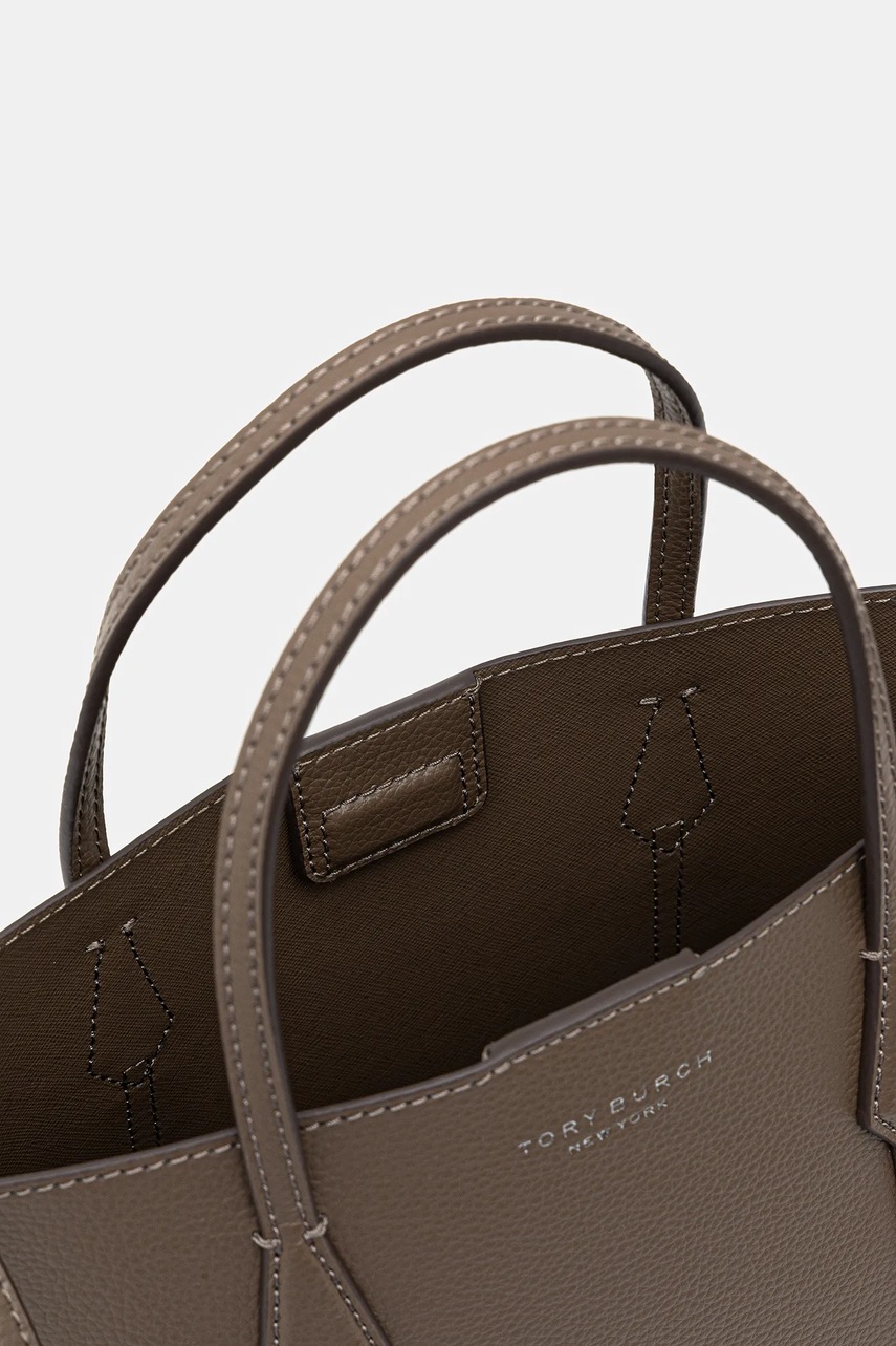 Δερμάτινη τσάντα Tory Burch Perry χρώμα: καφέ, 174234-250 φωτογραφία
