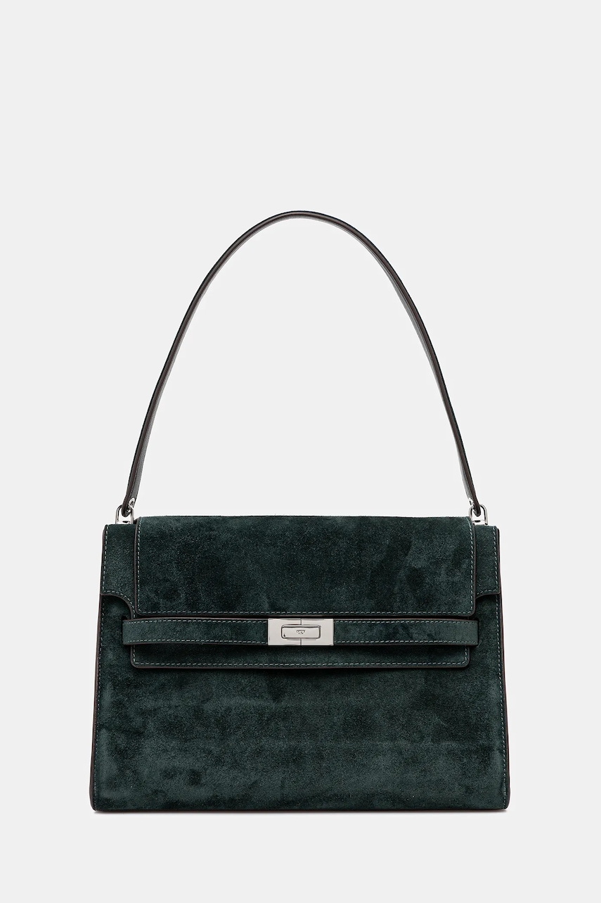 Tory Burch geantă de mână din piele întoarsă Lee Radziwill culoarea verde, 169256-400