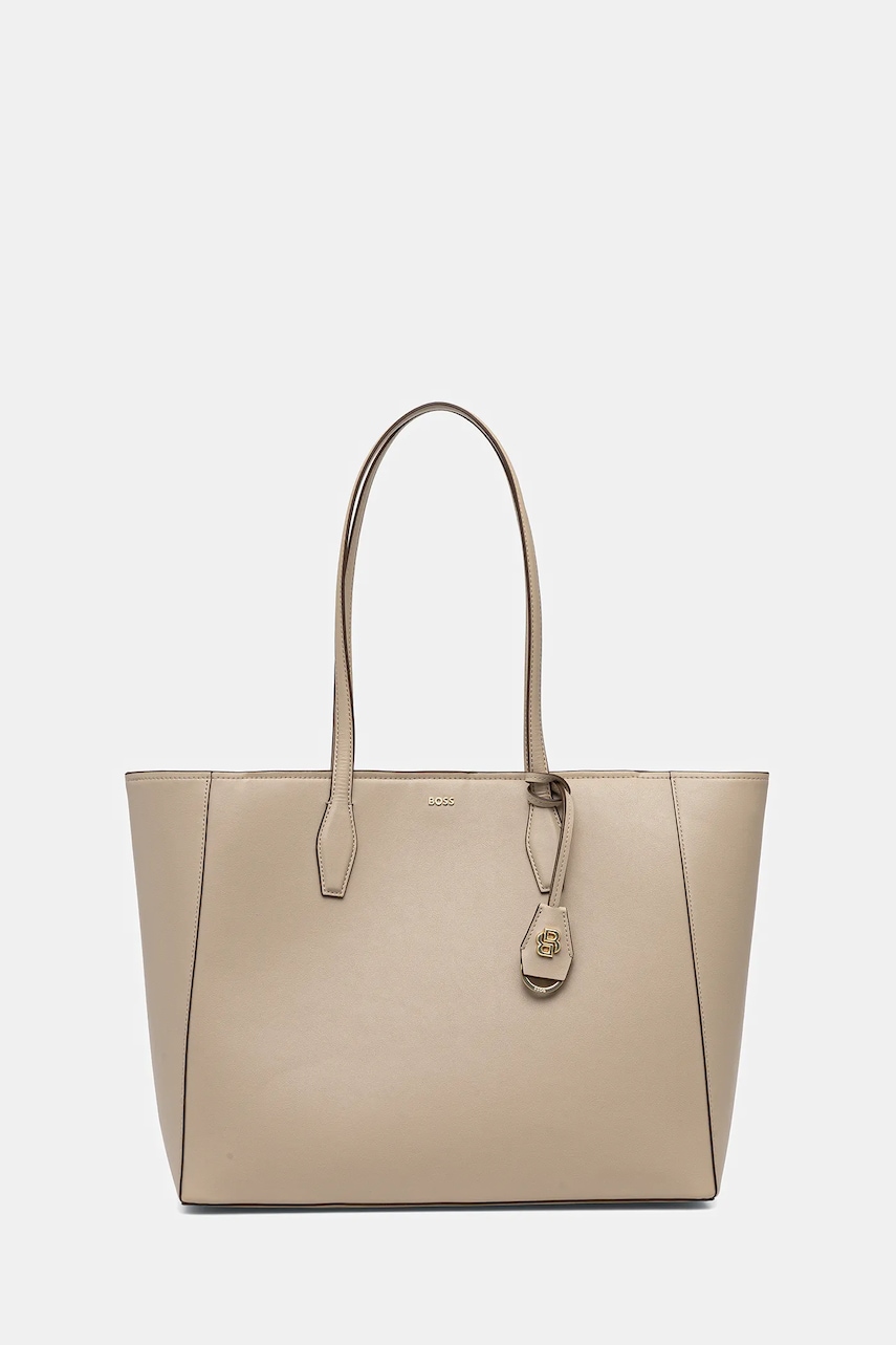 BOSS poșetă de piele culoarea bej, 50547750