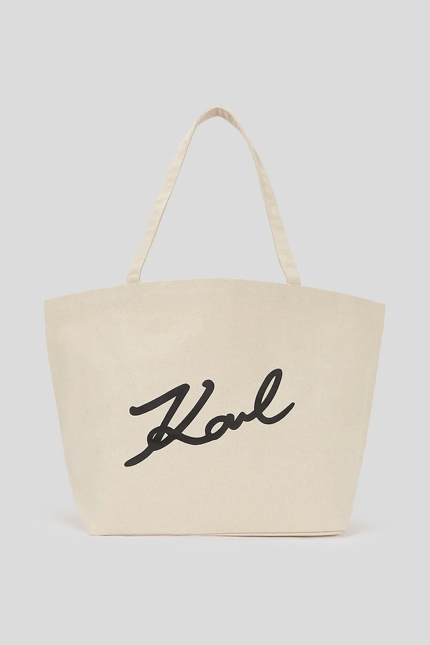 Karl Lagerfeld geanta de bumbac culoarea bej, A3W50108