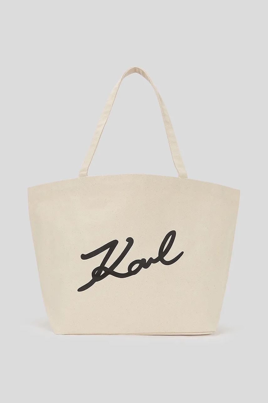 Karl Lagerfeld geantă de bumbac K/SIGNATURE culoarea bej, A3W50108