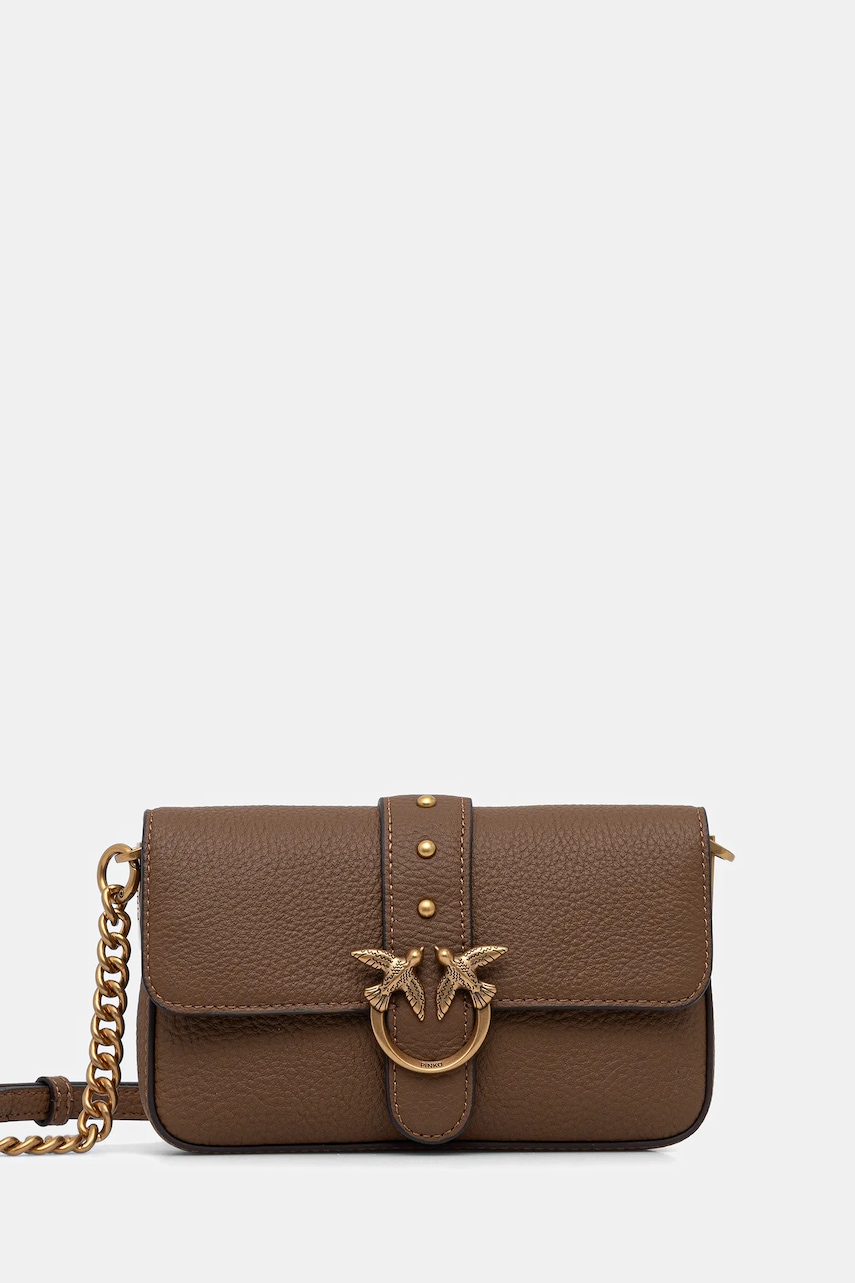 Δερμάτινη τσάντα Pinko χρώμα: καφέ, 105353 A2OX
