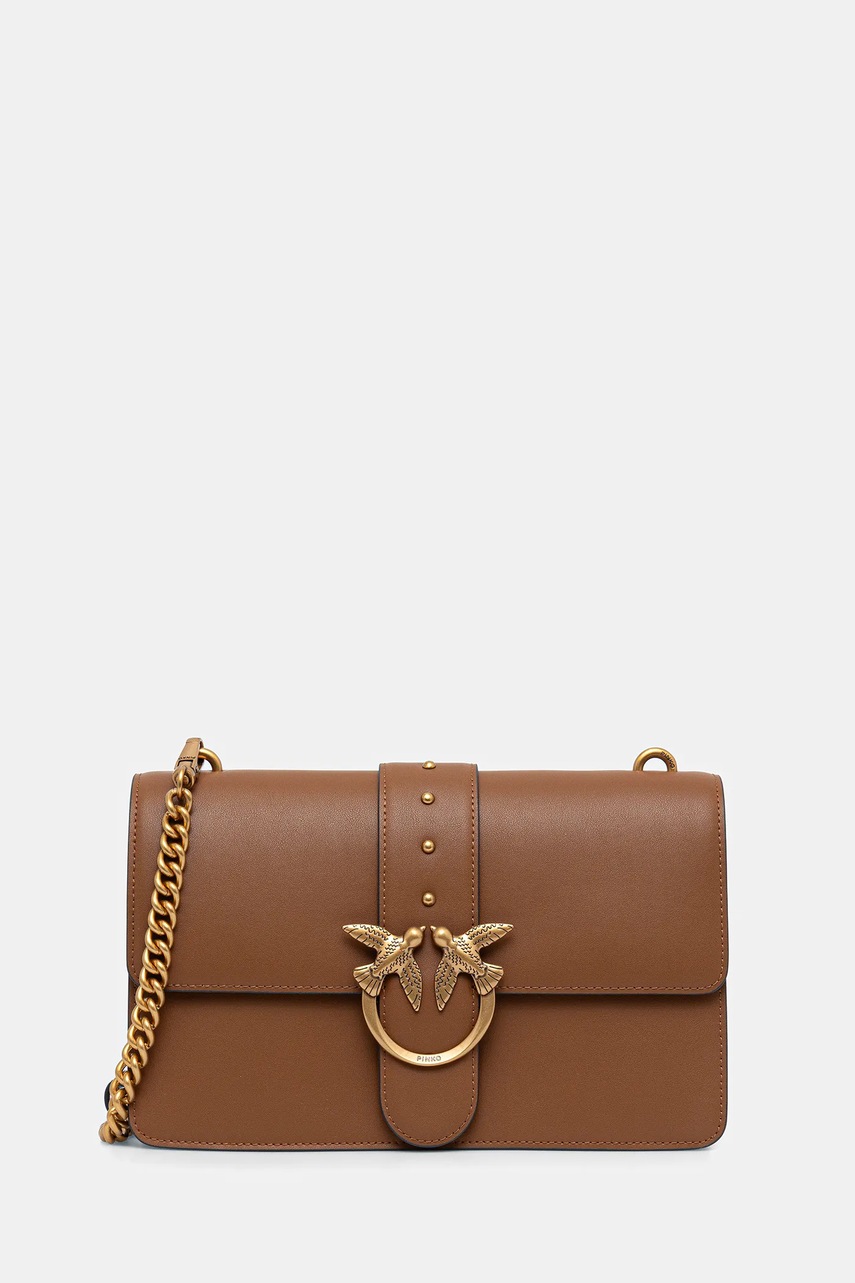 Kožená kabelka Pinko hnědá barva, 105857 A0F1