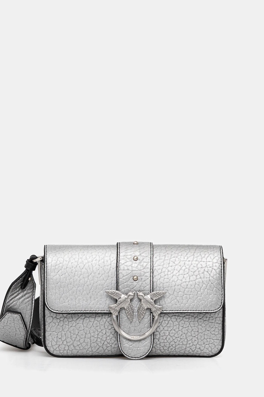 Kožená kabelka Pinko stříbrná barva, 104340 A2JT