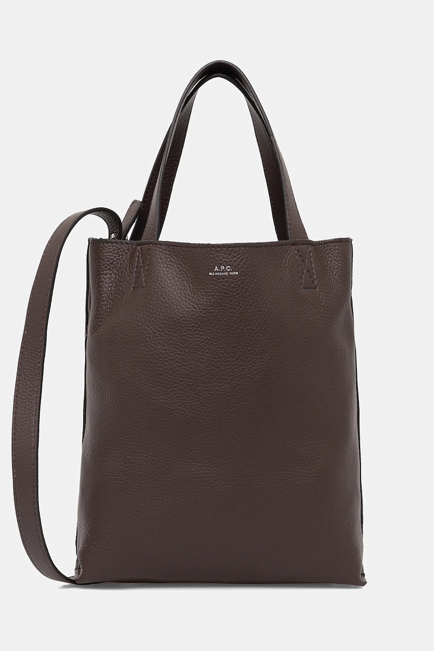 A.P.C. poșetă de piele cabas maiko small culoarea maro, PXCBC.M61667