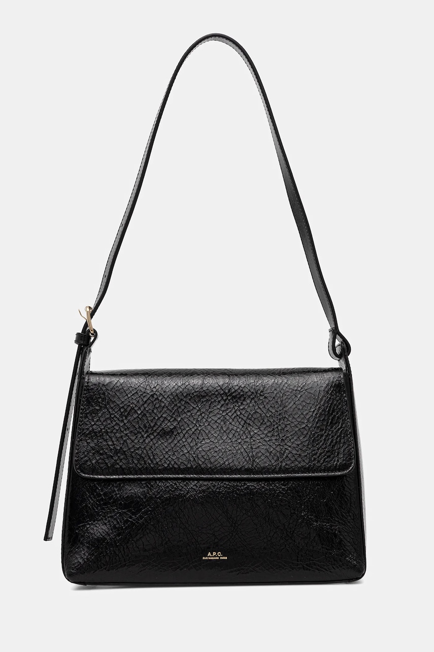 A.P.C. poșetă de piele sac virginie flap culoarea negru, PXCCK.F61924