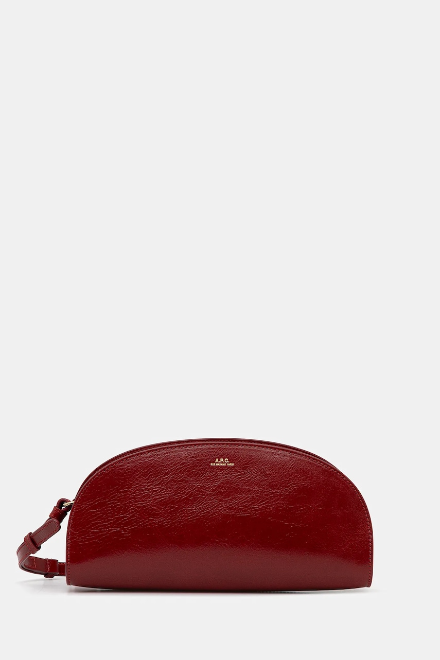 A.P.C. poșetă de piele sac demi-lune shoulder culoarea rosu, PXCCK.F61997