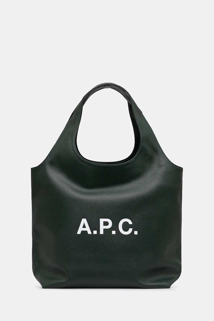 A.P.C. poșetă tote ninon culoarea verde, PUABO.M61565