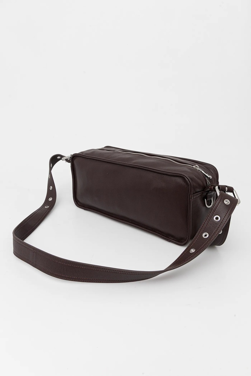 Δερμάτινη τσάντα Patrizia Pepe χρώμα: καφέ, 2B0148 L113 φωτογραφία