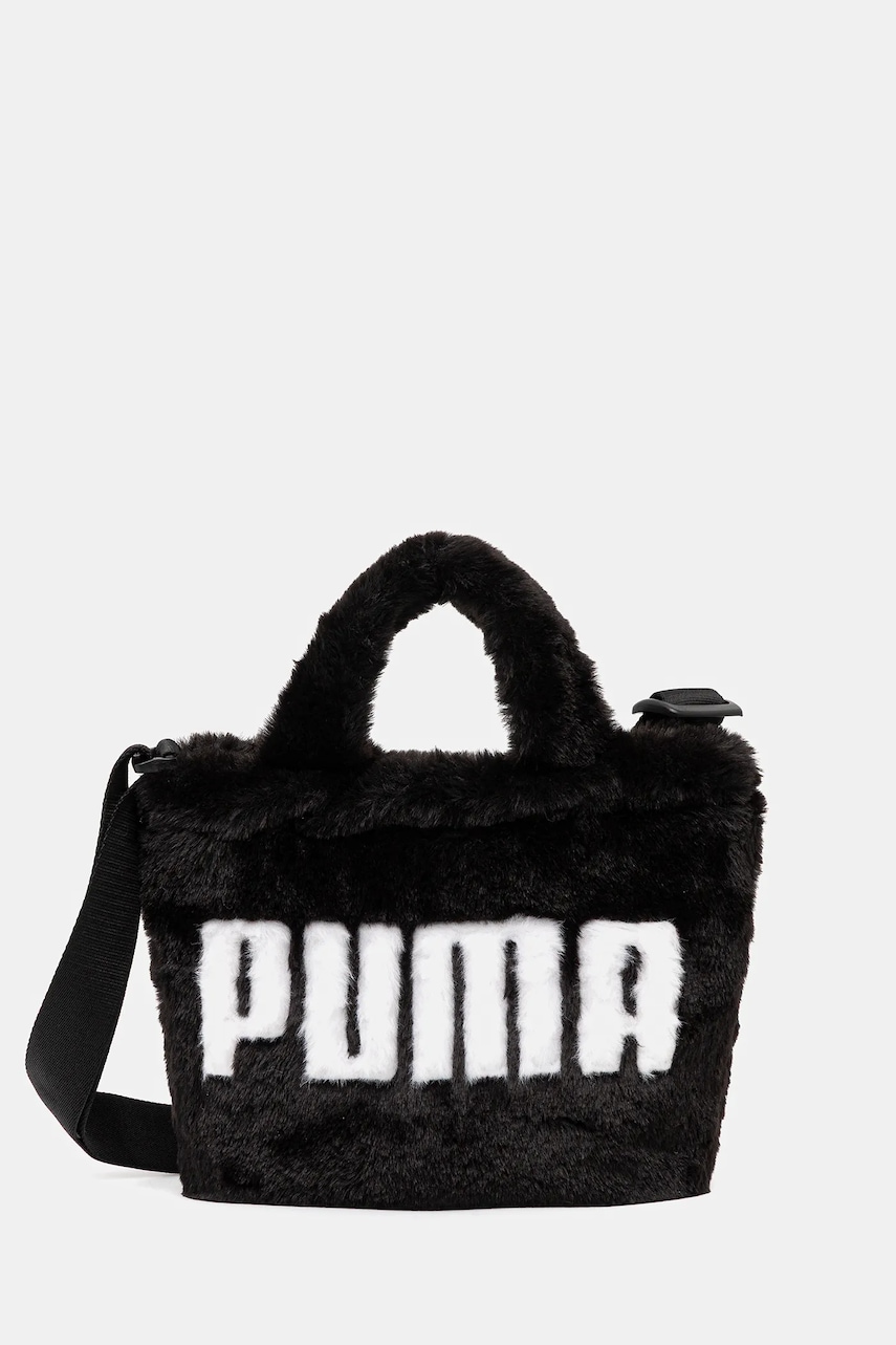 Puma geantă Up Faux Fur Mini culoarea negru, 91713