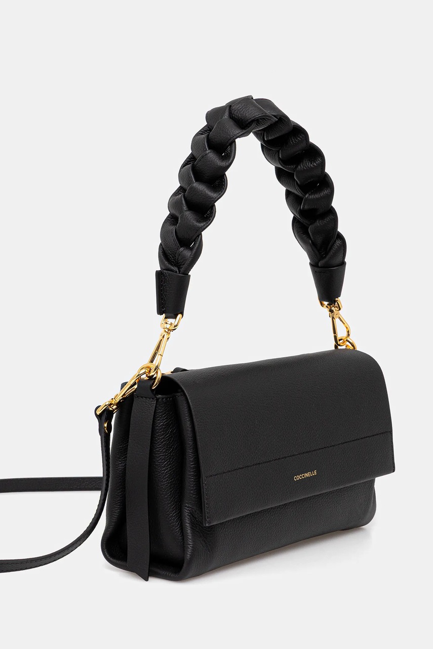 Δερμάτινη τσάντα Coccinelle BOHEME GRANA DOUBLE χρώμα: μαύρο, E1.M50.12.01.01 φωτογραφία