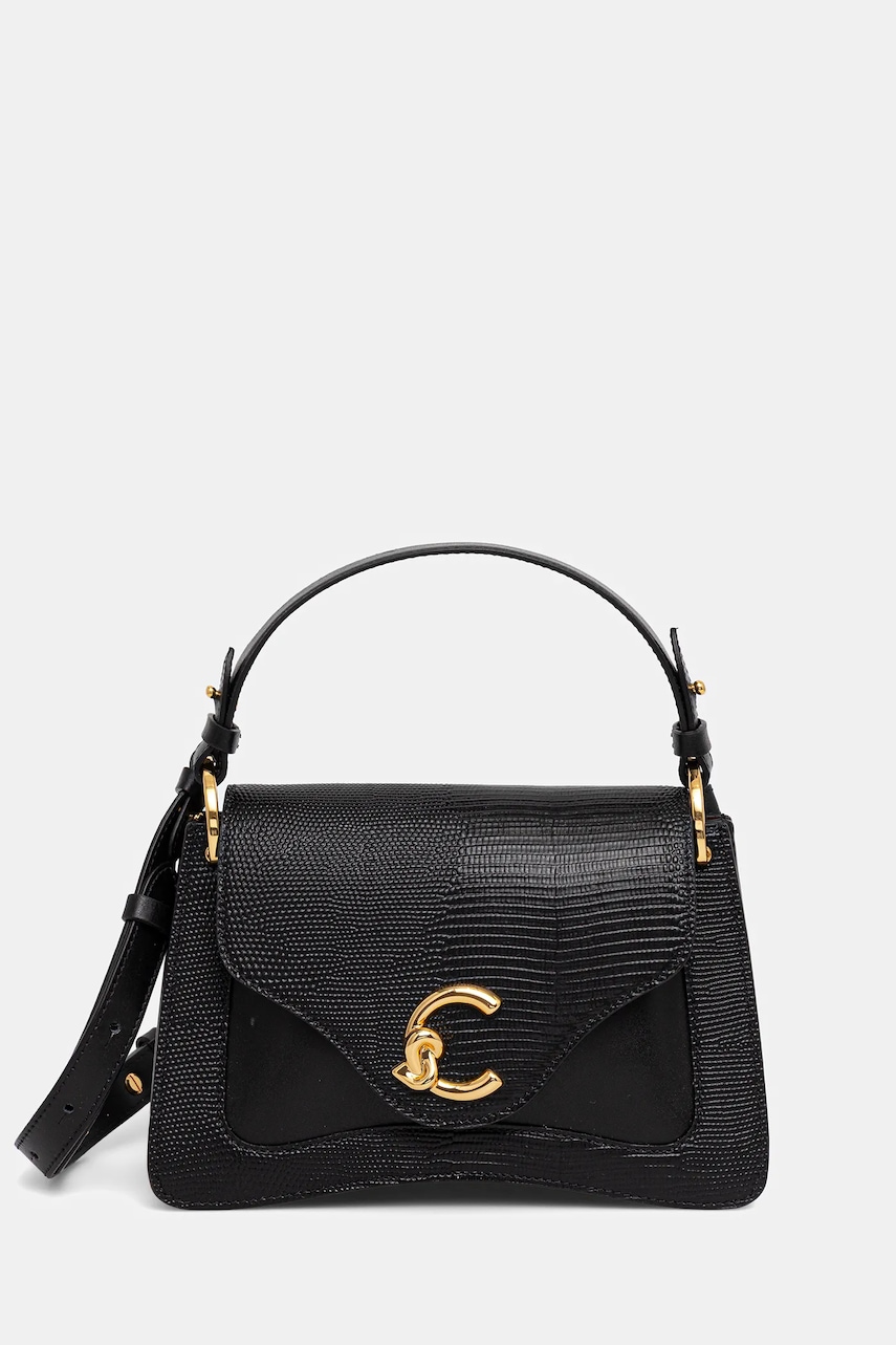 Coccinelle poșetă de piele COCCINELLE C-ME BIMATERI. culoarea negru, E1.T1R.18.02.01