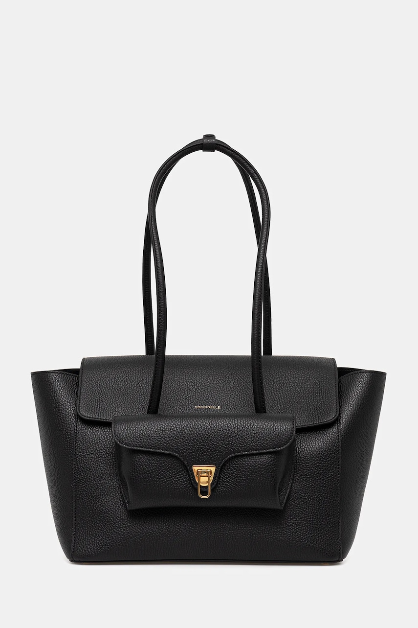 Coccinelle poșetă de piele DOUBLE BEAT culoarea negru, E1.T8A.11.02.01