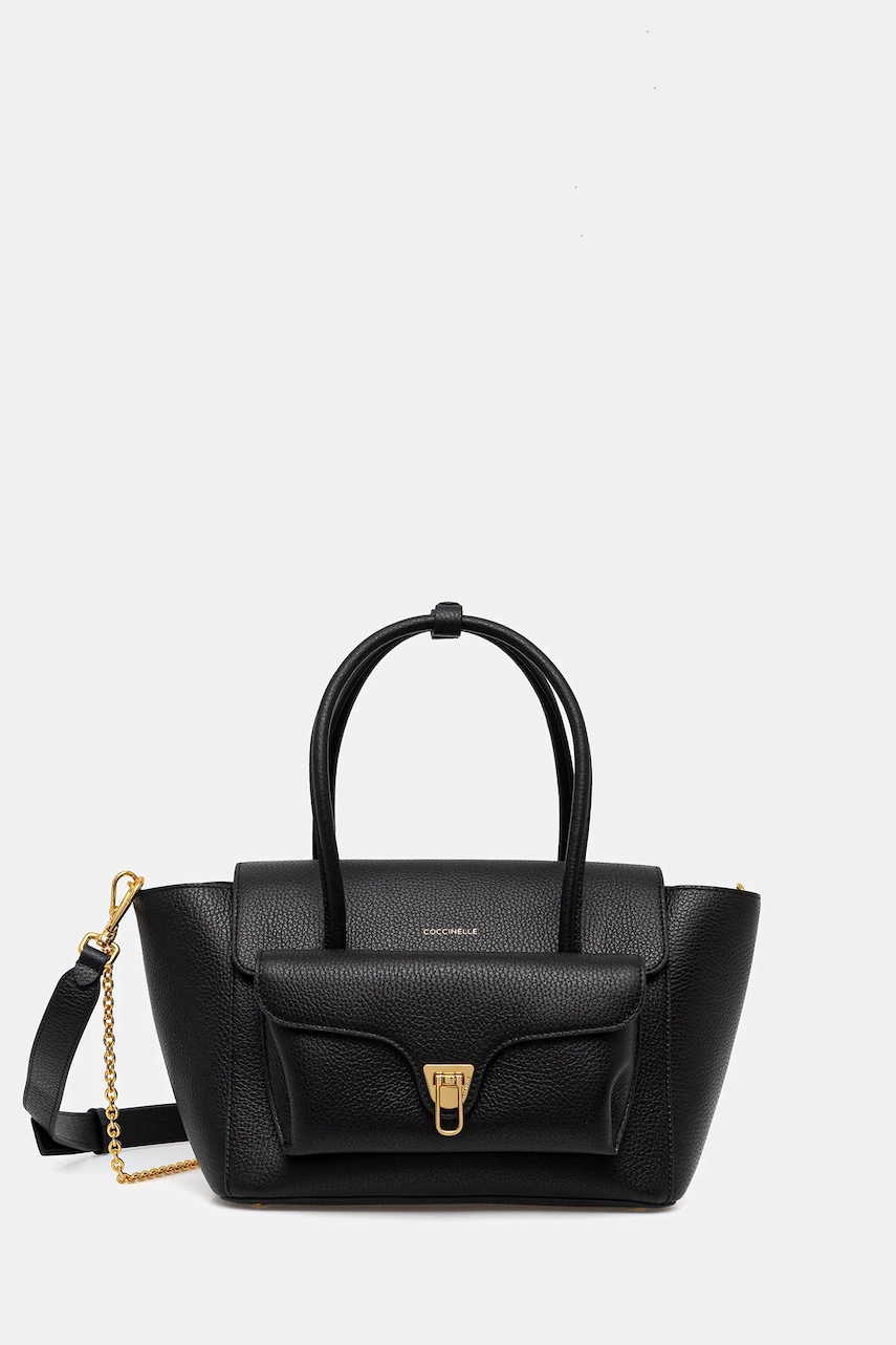 Coccinelle poșetă de piele DOUBLE BEAT culoarea negru, E1.T8A.18.02.01