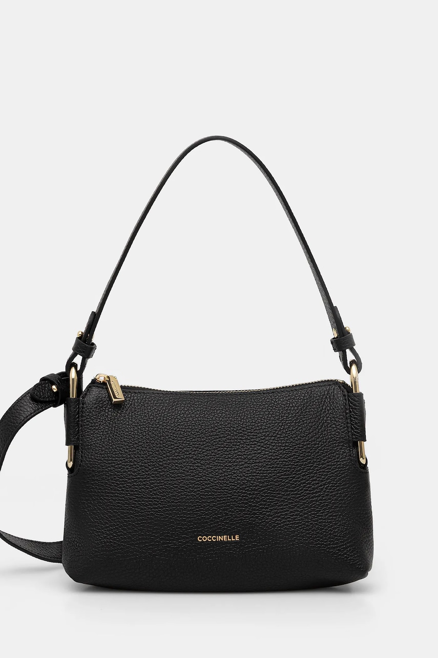Coccinelle poșetă de piele REBEKKA culoarea negru, E5.T95.52.01.01