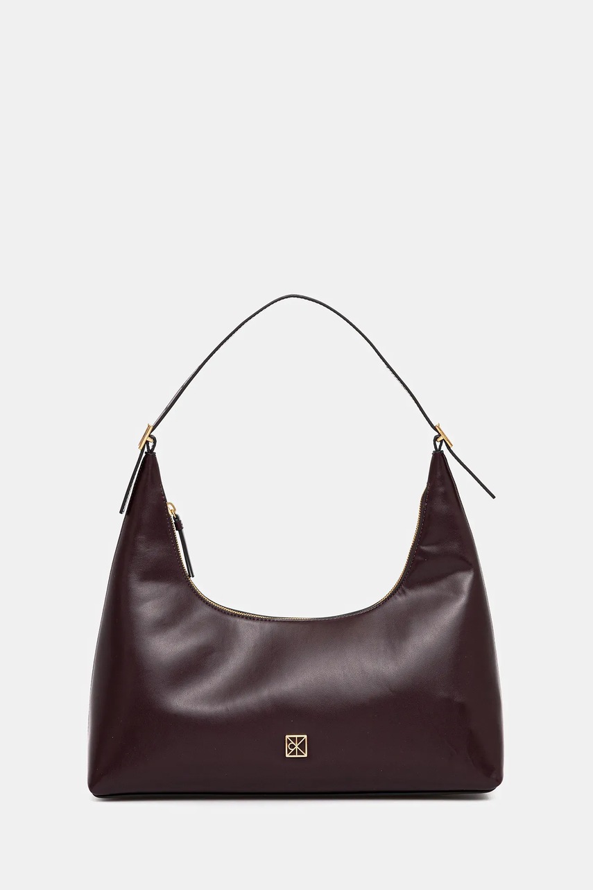 Levně Kožená kabelka Calvin Klein vínová barva, LV04F3262G