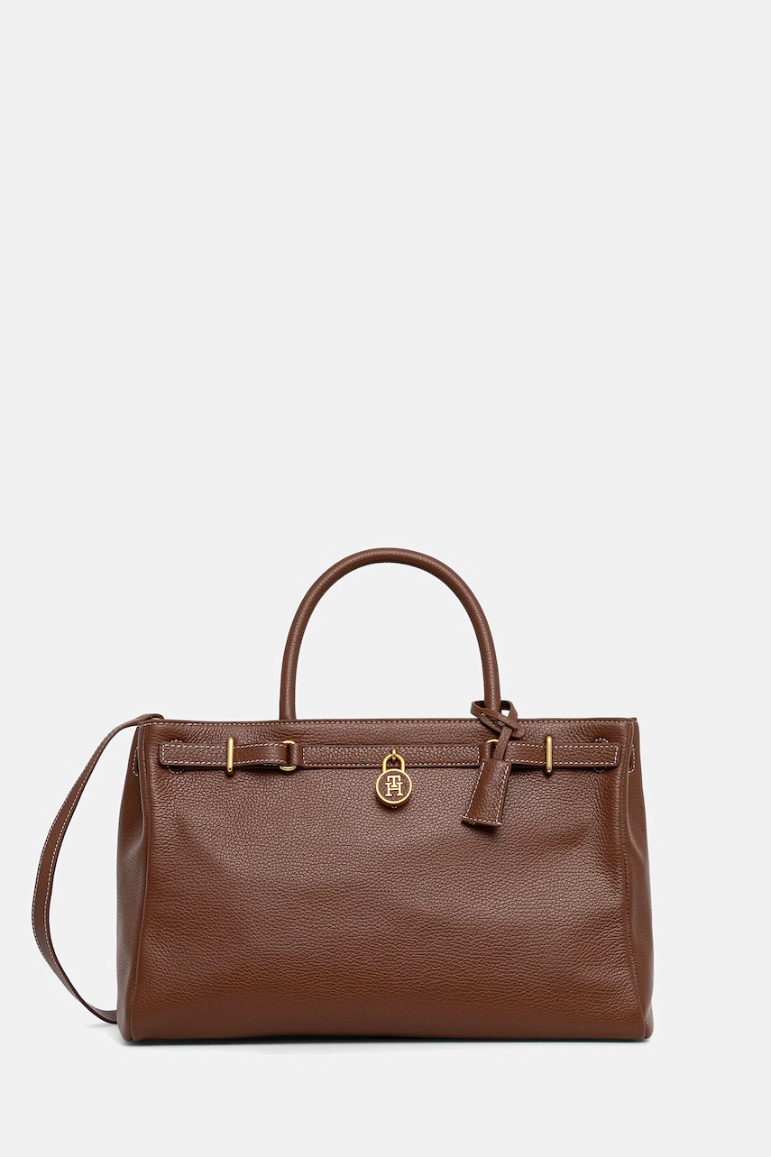 Kožená kabelka Tommy Hilfiger hnědá barva, AW0AW17925