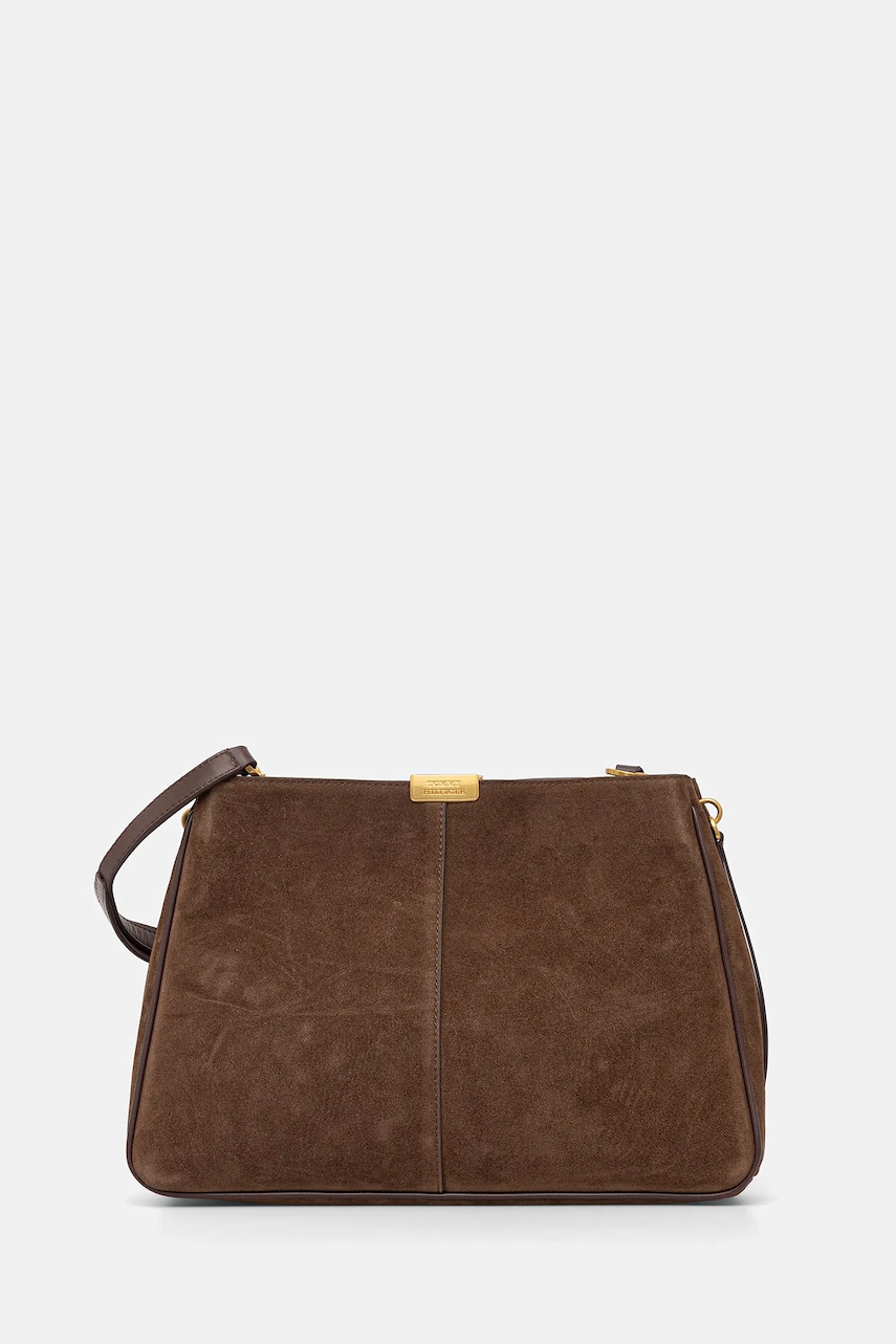 Semišová kabelka Tommy Hilfiger hnědá barva, AW0AW18201