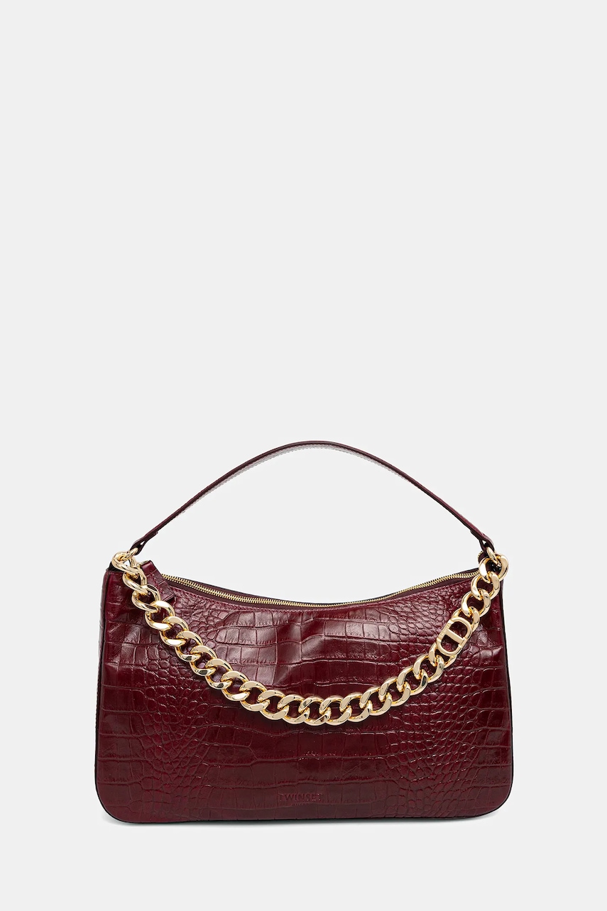 Kožená kabelka Twinset vínová barva, 252TD8252