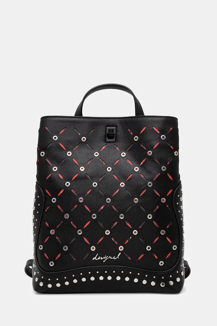 Desigual rucsac YANKEE METAL PATCH S culoarea negru, mic, cu imprimeu, 25WAKP15
